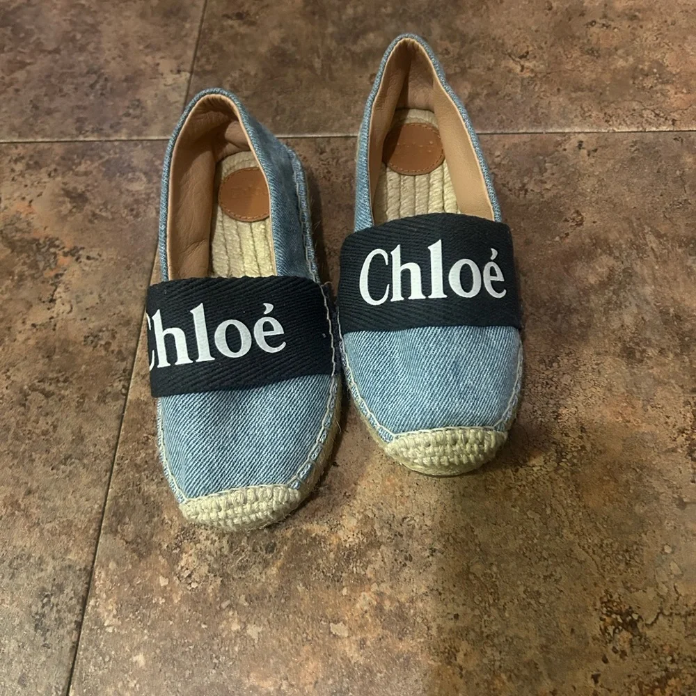 Chloe Kids Denim Espadrilles with Logo Band - Blue